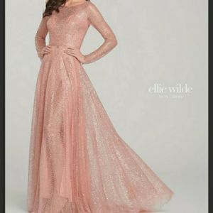 ELLIE WILDE BY MON CHERI pink long sleeve dress gown 4 cy